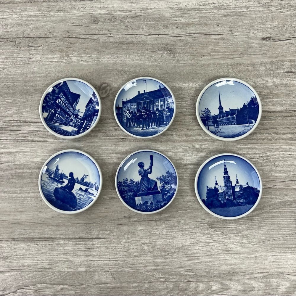 Royal Copenhagen 2010 France Mini Decorative Blue & White Plates Set of 6